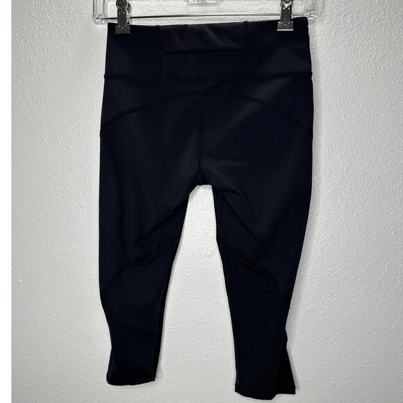 Lululemon Black Crop Leggings Mesh Calf Detail Yoga Pant Legging 4 - Picture 4 of 9